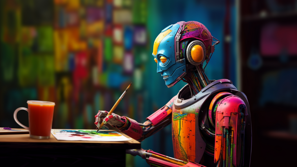jendesigner_robot_with_pencil_in_hand_drawing_a_picture_vibrant_5ffed540-25b6-499e-80ae-a92a540ca218